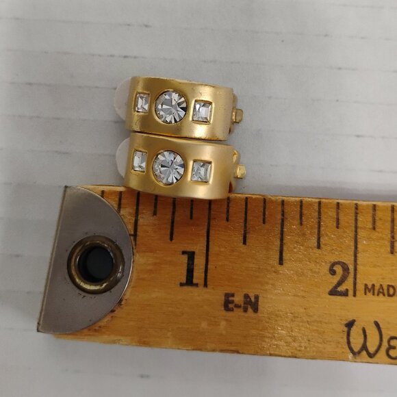 Gently Worn Gold Tone Clip-On Earrings with Rhinestone Accents – Small Size - Picture 3 of 13